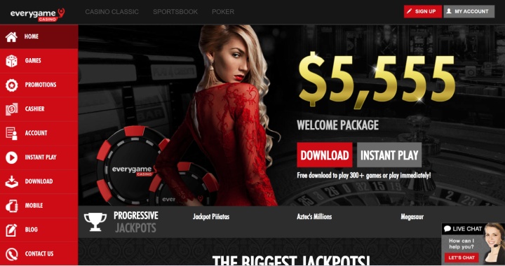 Everygame Red Casino $5555 Welcome Bonus Homepage