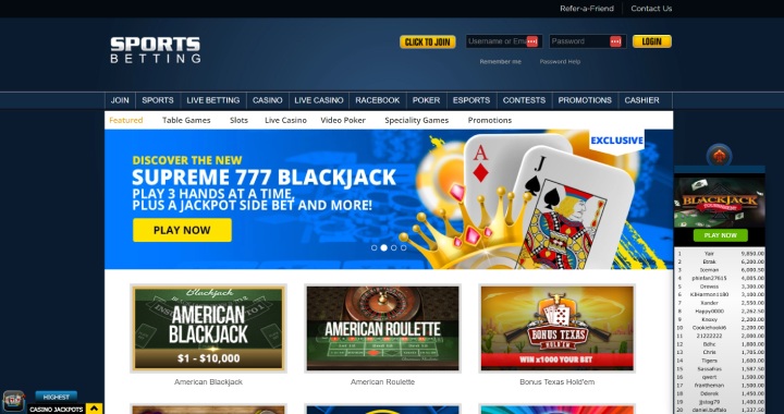 Sportsbetting.ag $3000 Casino Welcome Bonus Homepage