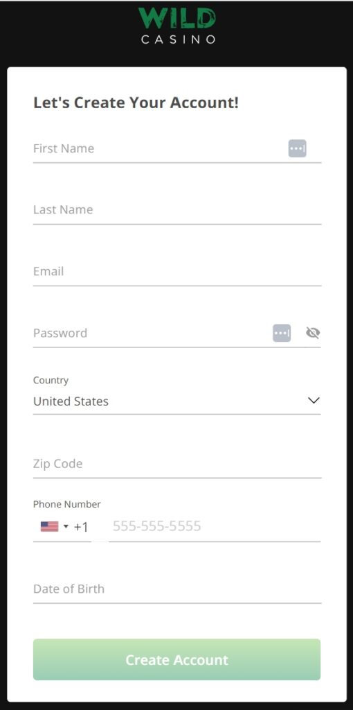 Wild Casino HotTo Step 2 Registration Form